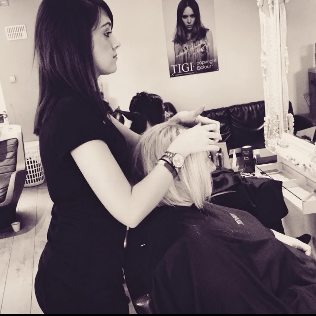 Leanne as a hairdressing apprentice